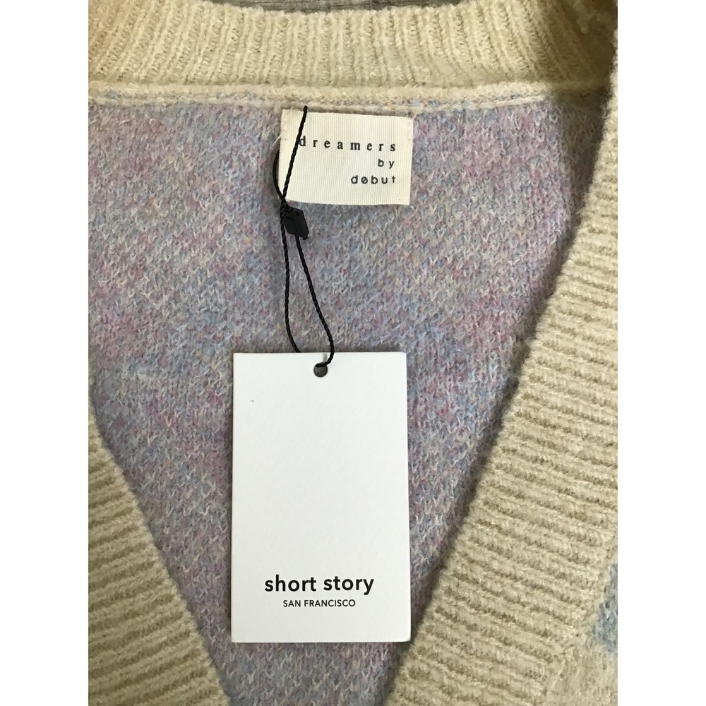 Dreamers by Debut Women's Cream Plaid V-Neck Fuzzy Cardigan Petite Size L/XL NWT - Picture 3 of 5